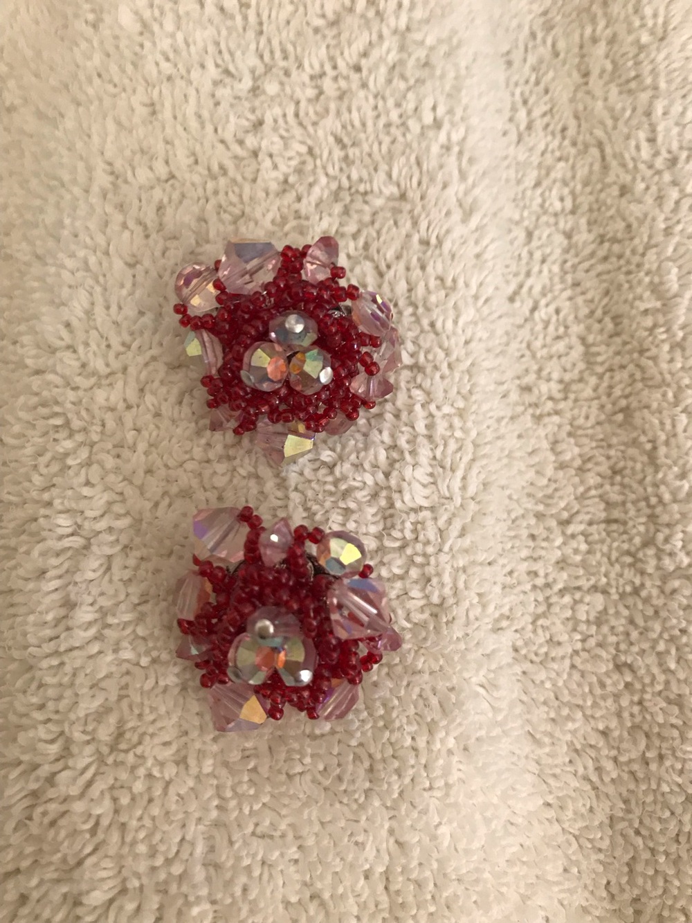 Handmade by Vendome Red Beaded Cluster Earrings
